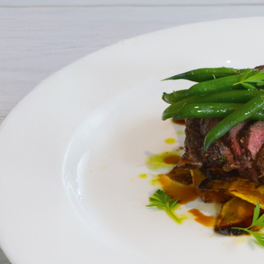 Cutlet with porcini mushroom dust maple roasted pumpkin green beans and deglazed pan juices Michael Coughlin 2