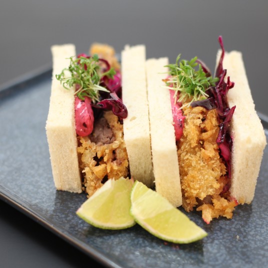 Katsu sandwich with black currant cream and raw marinated cabbage Shannon Campbell 1b